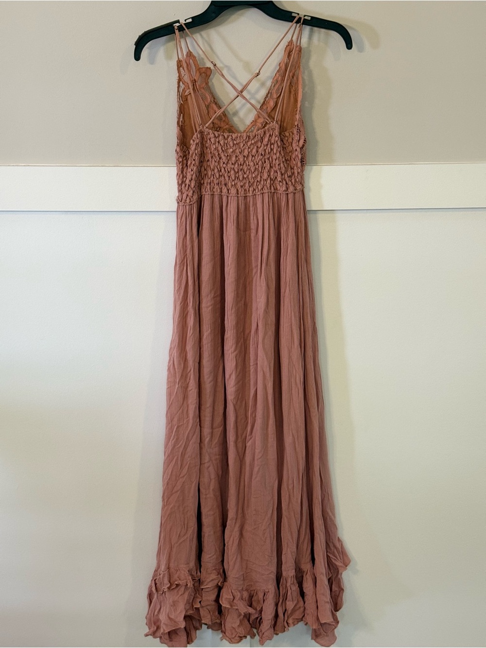 Free People Adella Maxi Slip Dress Pink Lace Boho Criss Cross Back - Picture 3 of 6